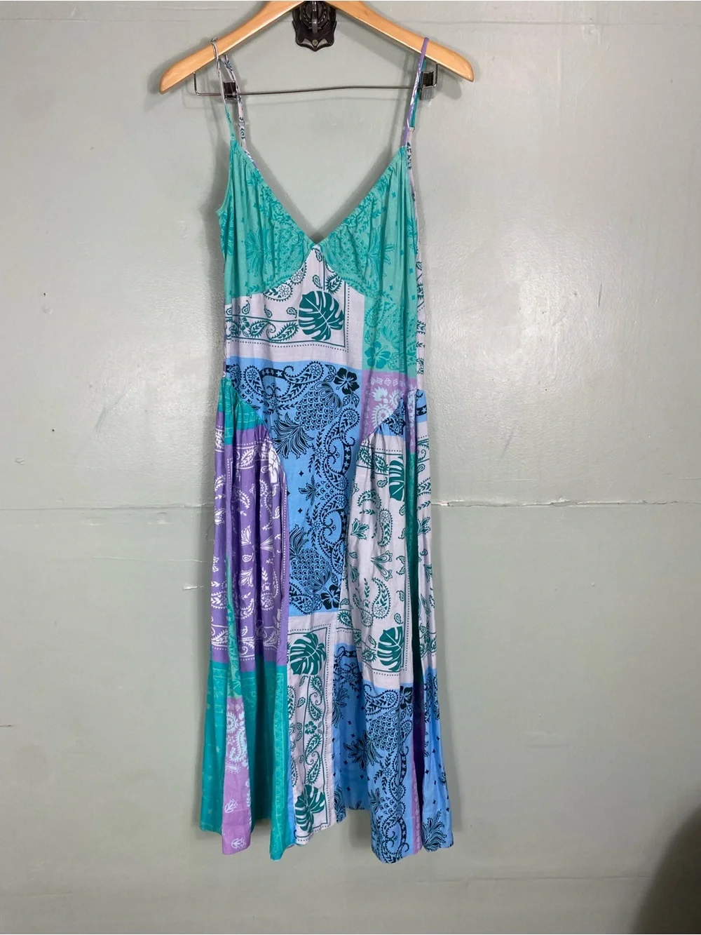 Free People Wish You Wouls Midi Bandana Paisley Colorblock Sundress Dress Sz M?